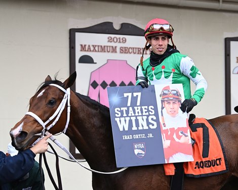 Dr B wins the 2022 Go for Wand Stakes at Aqueduct<br>
77 Stakes wins for Irad Ortiz Jr.