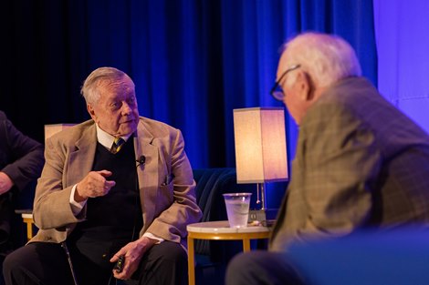 (LR): Dave Johnson and Tom Durkin - World Racing Symposium 2022 - Storyteller of the Game - Legendary announcer of racing - 120622