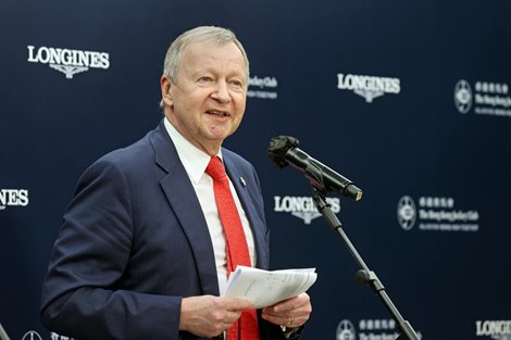 CEO at post-meeting briefing at Hanshin Racecourse