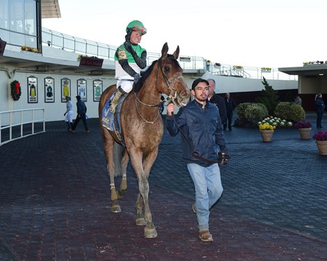 First win for jockey Madison Olver aboard Curbstone in Race 6 at Aqueduct on December 9, 2022