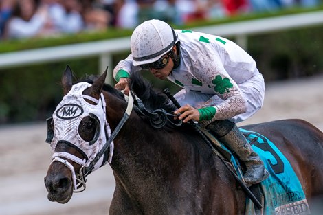 Endorsed and Luis Saez win the G3 Fred W. Hooper S. presented by Hill &#39;n&#39; Dale Farms at Xalapa (Gr. 3) Gulfstream Park, Hallandale Beach, FL, Jan. 28, 2023, Mathea Kelley
