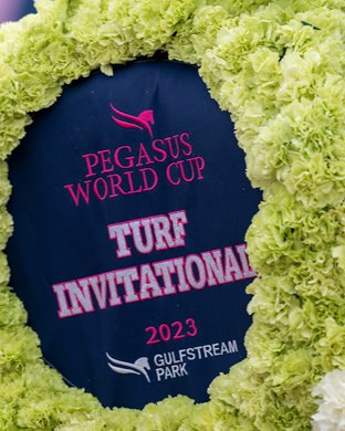 Atone and Irad Ortiz win the Pegasus World Cup Turf Invitational S. by Baccarat (Gr. 1) Gulfstream Park, Hallandale Beach, FL, January 28, 2023, presented by Mathea Kelleyy