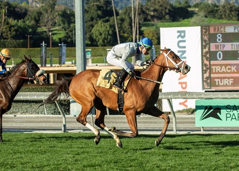Duvet Day and jockey Kazushi Kimura win the $100,000 Astra Stakes Saturday, January 21, 2023 at Santa Anita Park, Arcadia, CA.<br>
Benoit Photo