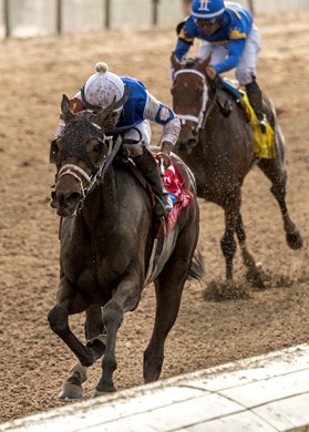 3/25/2023 - Southlawn with Reylu Gutierrez aboaard wins the 56th running of the  Grade II Fair Grounds Oaks at Fair Grounds.  Hodges Photography/ Amanda Hodges Weir