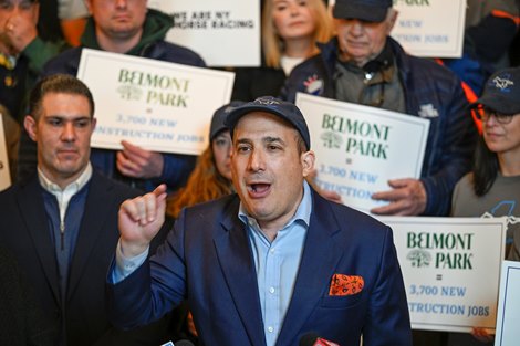 Joe Applebaum speaks at a large rally for the I Am NY Racing group at the NYS Capitol on Monday, March 13, 2023, in Albany NY.  Skip Dickstein's photo