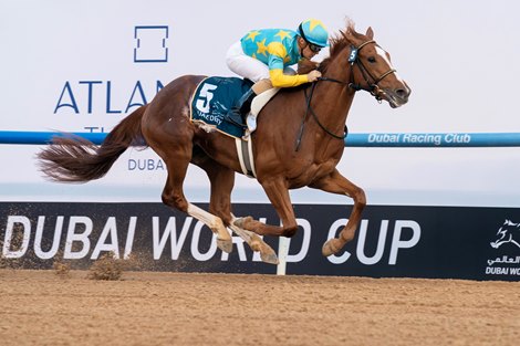 Derma Sotogake (Christophe Lemaire) wins the 2023 UAE Derby at Meydan