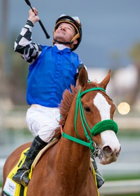Jockey Kent Desormeaux guides Stilleto Boy to the winner&#39;s circle after their victory in the Grade I, $500,000 Santa Anita Handicap, Saturday, March 4, 2023 at Santa Anita Park, Arcadia CA.<br><br />
&#169; BENOIT PHOTO