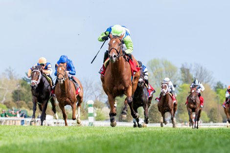 Chez Pierre, Flavian Prat win the G1 Maker&#39;s Mark Mile Stakes, Keeneland Race Course, April 14, 2023 Mathea Kelley