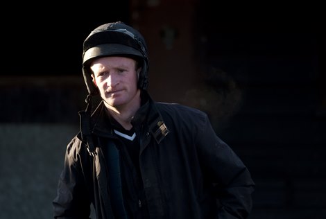 Jockey Mark Grant who rode the second of the Charlie Egerton horses with the dynamic video endoscope<br>
Lambourn 2.12.11 Pic: Edward Whitaker