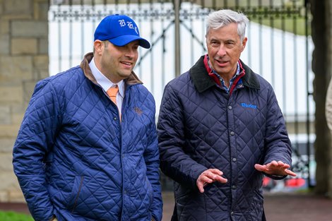 (L-R) Brad Cox and Michael Banahan. Scenes on Opening Day Keeneland in Lexington KY on April 7, 2023