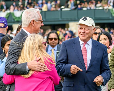 (L-R) Todd Pletcher,  Mandy Pope, Antony Beck .<br><br />
Tapit Trice with Luis Saez wins the Blue Grass (G1) at Keeneland, Lexington, Ky., on April 8, 2023.