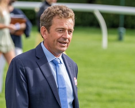 Trainer Arnaud Delacour. Chez Pierre with Flavien Prat wins the Maker’s Mark Mile (G1T) at  Keeneland on April 14, 2023.