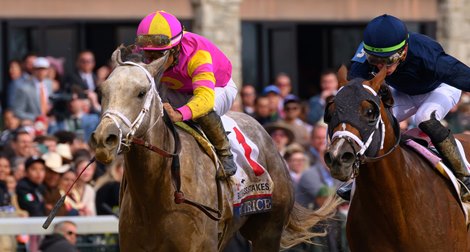 Tapit Trice with Luis Saez wins the Blue Grass (G1) at Keeneland, Lexington, Ky., on April 8, 2023.