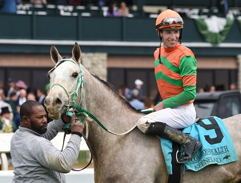 April 8, 2023: Here Mi Song, and jockey Alex Achard after winning the Gr.3 Commonwealth at Keeneland...<br><br />
&#169; Rick Samuels 2023