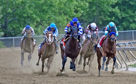 National Treasure leads into the final turn, Preakness 148