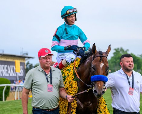 National Treasure with John Velazquez wins the Preakness (G1) at Pimlico, Baltimore, MD, on May 20, 2023.