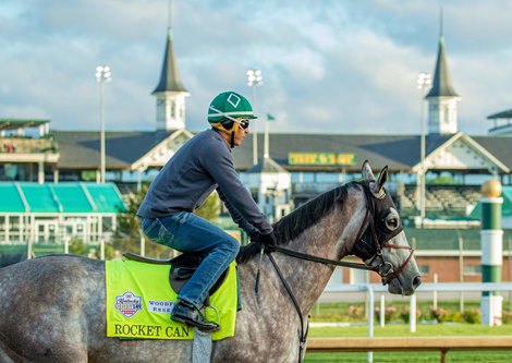 Rocket Can, contender for the 149th Kentucky Derby, breezes 5f over the Churchill Downs dirt surface on the morning 4.30.2023. He went the distance for trainer William Mott in 59.80, being the 4th fastest 5f work of 35 today. Rocket Can is owned by Frank Fletcher Racing Operations Inc. He is the son of Into Mischief out of a Tapit mare, Tension.