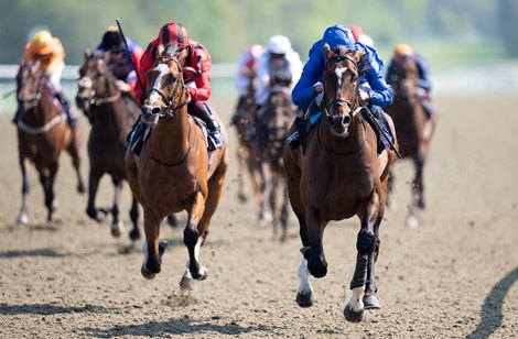 Military Order (William Buick) beats Waipiro (Rob Hornby) in the Derby Trial<br>
Lingfield 13.5.23 Pic: Edward Whitaker