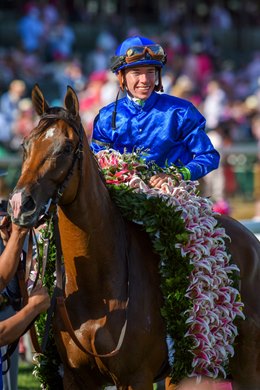 Pretty Mischievous with Tyler Gaffalione up wins the 149th Kentucky Oaks (G1), Friday, May 05, 2023 at the Churchill Downs in Louisville.