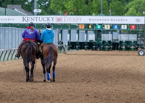 Skinner walking before training at Churchill Downs in Louisville, Ky., on May 1, 2023.