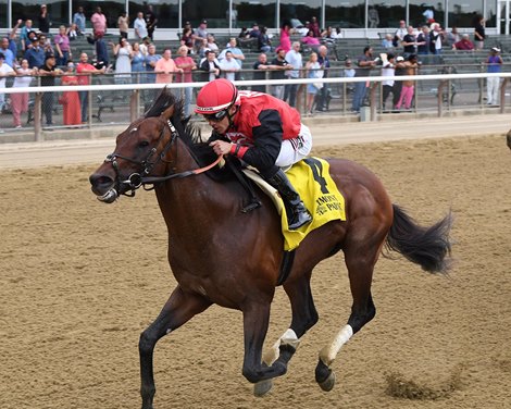 Candy Man Rocket wins the 2023 Runhappy Stakes at Belmont Park