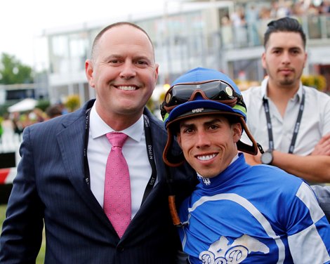 Chad Brown and Irad Ortiz Jr. prior to the 148th Running of the Preakness Stakes (GI) at Pimlico on May 20, 2023. Photo By: Chad B. Harmon