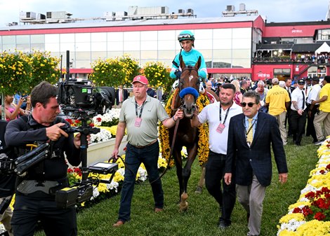 National Treasure with John R. Velazquez wins the Preakness (G1) at Pimlico in Baltimore, MD on May 20, 2023.