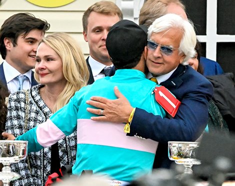 John R. Velazquez, Bob Baffert and winning connections in the winner’s circle after National Treasure wins the Preakness (G1) at Pimlico in Baltimore, MD on May 20, 2023.