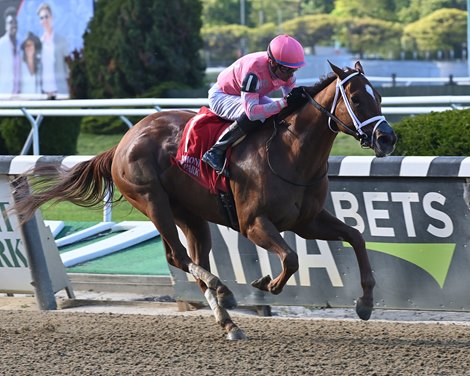 Pass the Champagne wins the 2023 Ruffian Stakes at Belmont Park