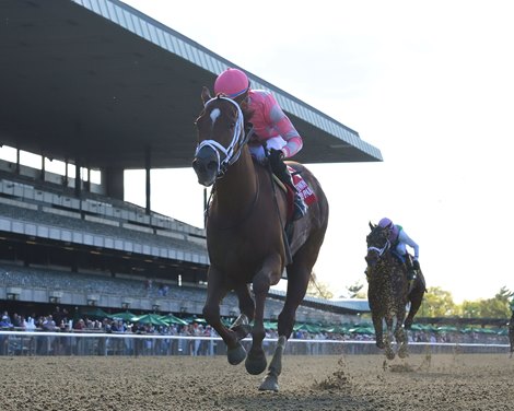 Pass the Champagne wins the 2023 Ruffian Stakes at Belmont Park