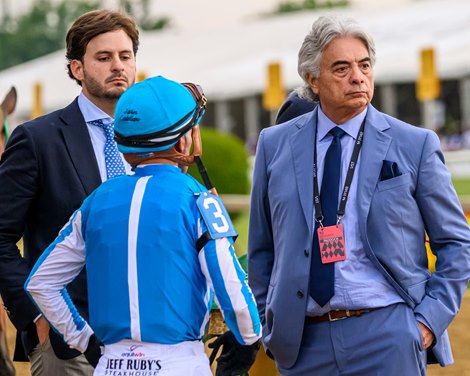 Gustavo Delgado trainer of Mage with jockey Javier Castellano after the race.<br>
National Treasure with John Velazquez wins the Preakness (G1) at Pimlico, Baltimore, MD, on May 20, 2023.