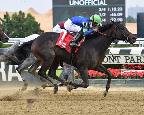 Goodnight Olive wins the 2023 Bed o&#39; Roses Stakes at Belmont Park