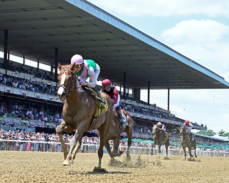 Elite Power with Irad Ortiz wins the True North (G2) at Belmont Park in Elmont, N.Y. on June 10, 2023