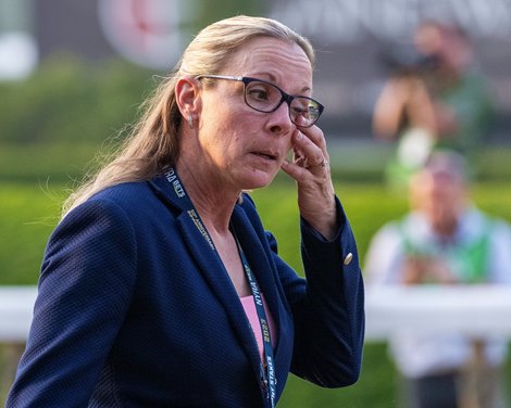 Trainer Antonucci wiping away a tear. Arcangelo with Javier Castellano won the Belmont Stakes (G1) Presented by NYRA Bets at Belmont Park in Elmont, N.Y. on June 10, 2023