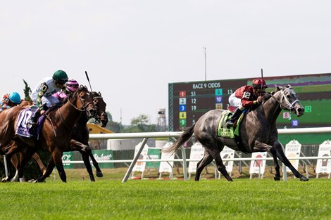 Caravel and Tyler Gaffalione Win G1 Jaipur Shares in Belmont Park, Elmont, NY, June 10, 2023, Mathea Kelley