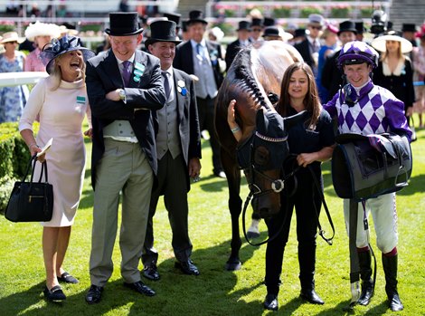 Julie Camacho (left) after Shaquille (Oisin Murphy) had won the Commonwealth Cup<br>
Ascot 23.6.23 Pic: Edward Whitaker