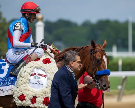 Arabian Lion with John Velazquez Wins the Woody Stephens Presented by Mohegan Sun (G1) at Belmont Park in Elmont, N.Y. on June 10, 2023