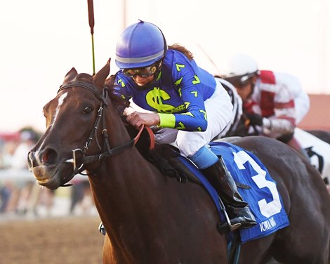 Crypto Mo wins the Iowa Oaks on Saturday, July 8, 2023 at Prairie Meadows