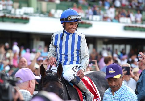 Mike Smith smiles in the winners circle aboard Geaux Rocket Ride after winning the Haskell Stakes at Monmouth Park Racetrack in Oceanport, NJ Mike Smith smiles in the winners circle aboard Geaux Rocket Ride after winning the Haskell Stakes at Monmouth Park Racetrack in Oceanport, NJ