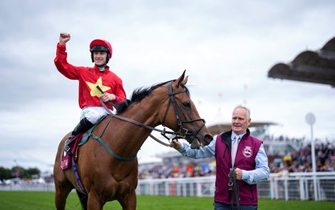 Highfield Princess (Jason Hart) after winning the King George Stakes<br>
Goodwood 4.8.23 Pic: Edward Whitaker