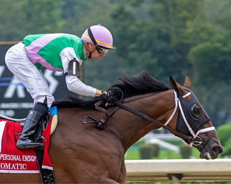 Idiomatic with Florent Geroux wins the Personal Ensign (G1) at Saratoga in Saratoga Springs, N.Y., on Aug. 25, 2023. Idiomatic with Florent Geroux wins the Personal Ensign (G1) at Saratoga in Saratoga Springs, N.Y., on Aug. 25, 2023.