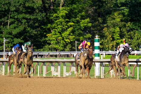 Arcangelo with Javier Castellano wins the Runhappy Travers Stakes (G1) at Saratoga Race Course in Saratoga Springs, N.Y., on Aug. 26, 2023.