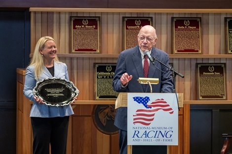 A special presentation was made to Edward L. Bowen at  the 2023 National Museum of Racing Hall of Fame inductions at the Finney Pavilion on the Fasig Tipton Sales Grounds Friday, Aug. 4, 2023 in Saratoga Springs, N.Y. Photo  by Skip Dickstein