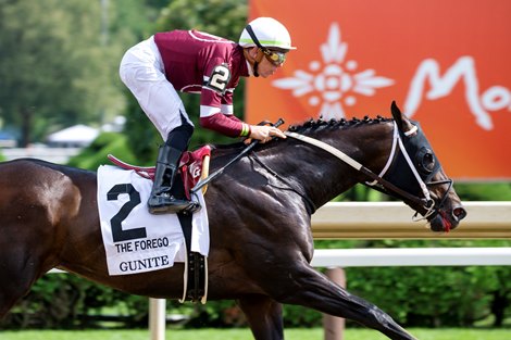 Gunite with Tyler Gaffalione wins the Forego Stakes (G1) at Saratoga Race Course in Saratoga Springs, N.Y., on Aug. 26, 2023.