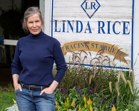 Linda Rice outside her barn in Saratoga.<br>
Training at Saratoga in Saratoga Springs, N.Y., on Aug. 24, 2023.