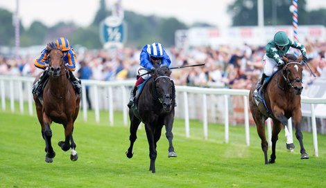 Mostahdaf (Frankie Dettori) wins the Juddmonte International York 23.8.23 Pic: Edward Whitaker