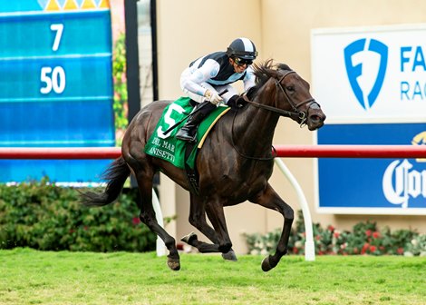 Anisette and jockey Umberto Rispoli win the Grade I, $300,000 Del Mar Oaks, Saturday, August 19, 2023 at Del Mar Thoroughbred Club, Del Mar CA.<br><br />
&#169; BENOIT PHOTO