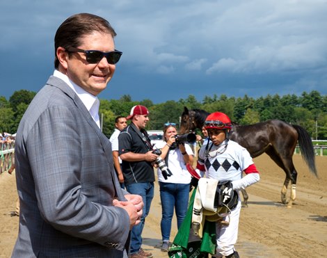 Ron Winchell after Gunite with Tyler Gaffalione win the Forego Stakes (G1) at Saratoga Race Course in Saratoga Springs, N.Y., on Aug. 26, 2023. Ron Winchell after Gunite with Tyler Gaffalione win the Forego Stakes (G1) at Saratoga Race Course in Saratoga Springs, N.Y., on Aug. 26, 2023.