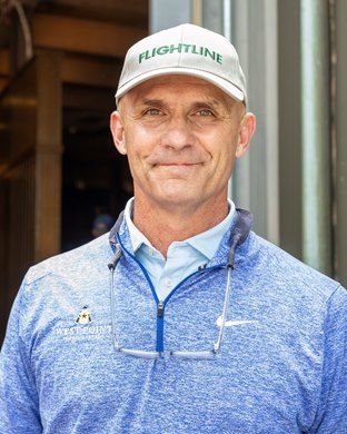 Buyer Terry Finley with West Point Thoroughbreds. Hip 521 colt by Into Mischief out of Ever So Clever at Clearsky Farms Keeneland sales scenes on Sept. 13, 2023.