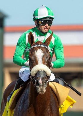 Jockey Umberto Rispoli guides Closing Remarks to the winner&#39;s circle after their victory in the Grade II, $250,000 John C. Mabee Stakes, Saturday, September 9, 2023 at Del Mar Thoroughbred Club, Del Mar CA.<br>
&#169; BENOIT PHOTO